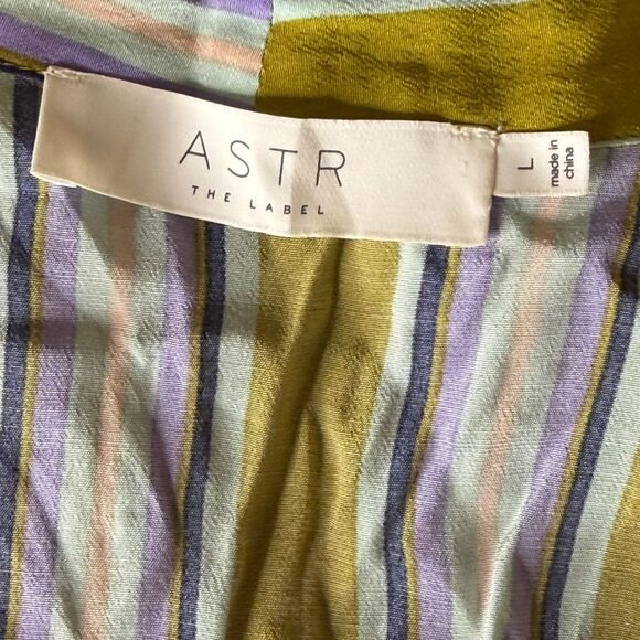 Astr The Label Quinn Bodysuit Wrap Blouse Stripe Gold Purple L pm - Picture 10 of 11
